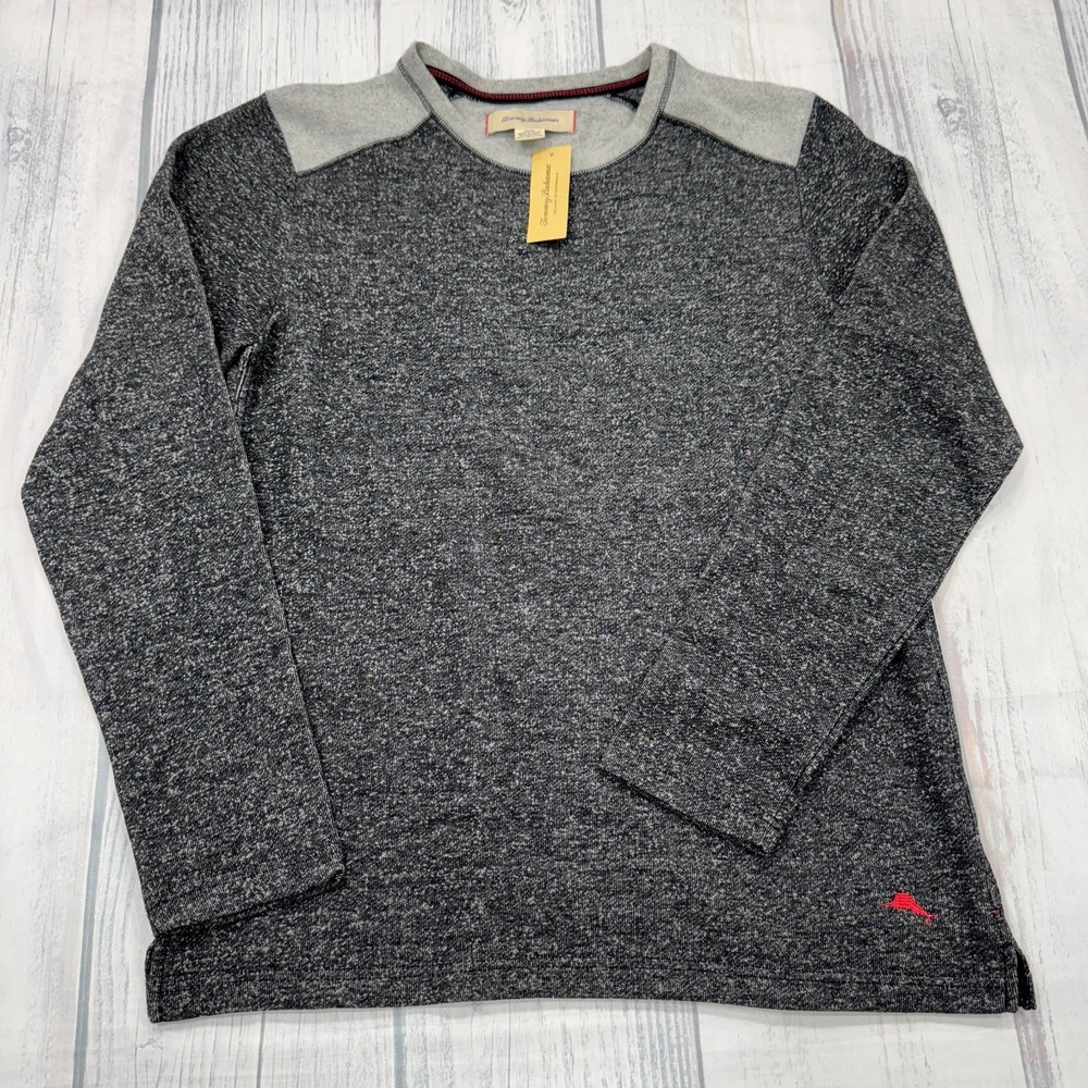 NWT Tommy Bahama Fleece Pullover M Crew Gray Warm Sweatshirt Mens Casual‎ Logo